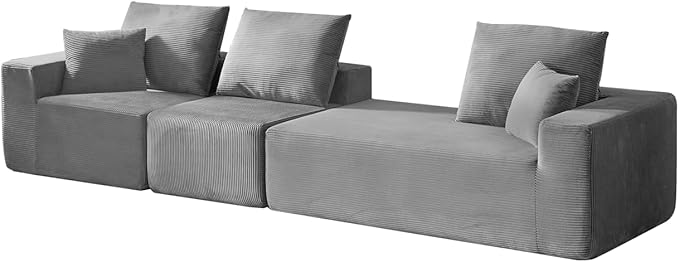 109.4" Oversized Modular Sectional Sofa with Chaise, Convertible L Shaped Cloud Couch with Deep Seat, 35D Full Foam Compressed Boneless Couches for Living Room, Bedroom, Office, No Assembly Required