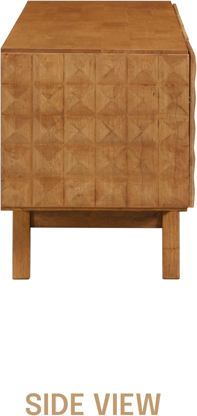 NTC Sapa Mid-Century Modern Solid Wood TV Stand 4-Door Media Console with Carved Geometric Fronts for TVs up to 75", Effortless Assembly, Teak Look - Image 9