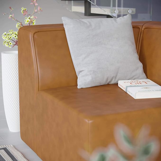 Modway Mingle Vegan Leather Sectional Sofa Corner Chair in Tan