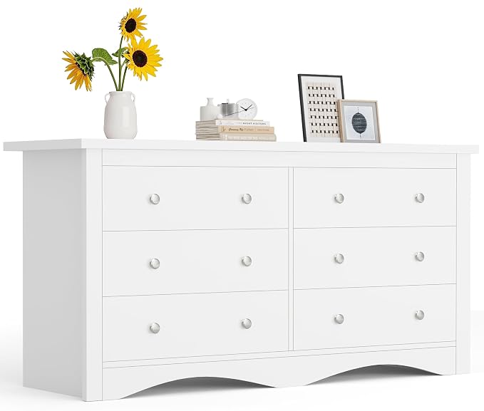 Furmax Dresser for Bedroom, 6 Wood Dresser, Chest of Drawers, for TV up to 65 inch, TV Stand Storage Chest of Drawers for Hallway Entryway (White) - Image 7