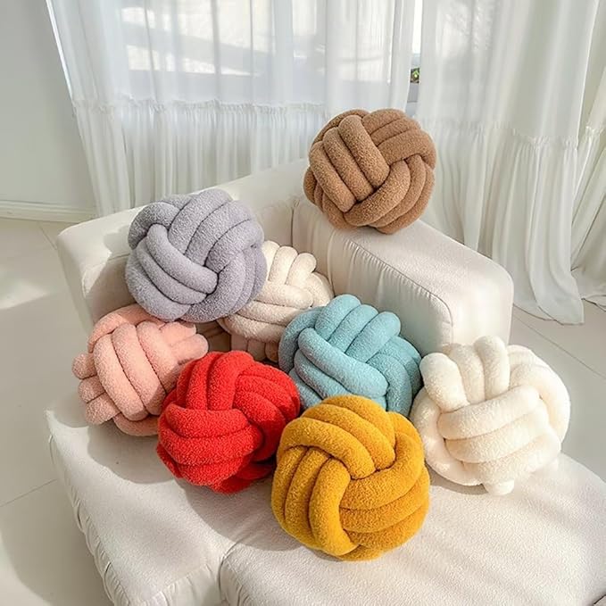 LUSJNGE Decorative Throw Knot Pillow Ball for Home Chair Sofa Couch Bed Aesthetic Round Decor Pillows Lambswool Knotted Pillow Cushion (Ivory White, 11 inches)