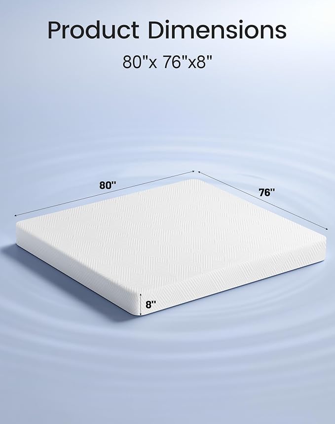 King Size Mattress 8 Inch, Firm Memory Foam Mattresses in a Box for Back Pain Relief, Pressure Relief Cool Sleep with Gel Foam, Removeable Fiberglass Free Cover, CertiPUR-US Certified 80"x 76"