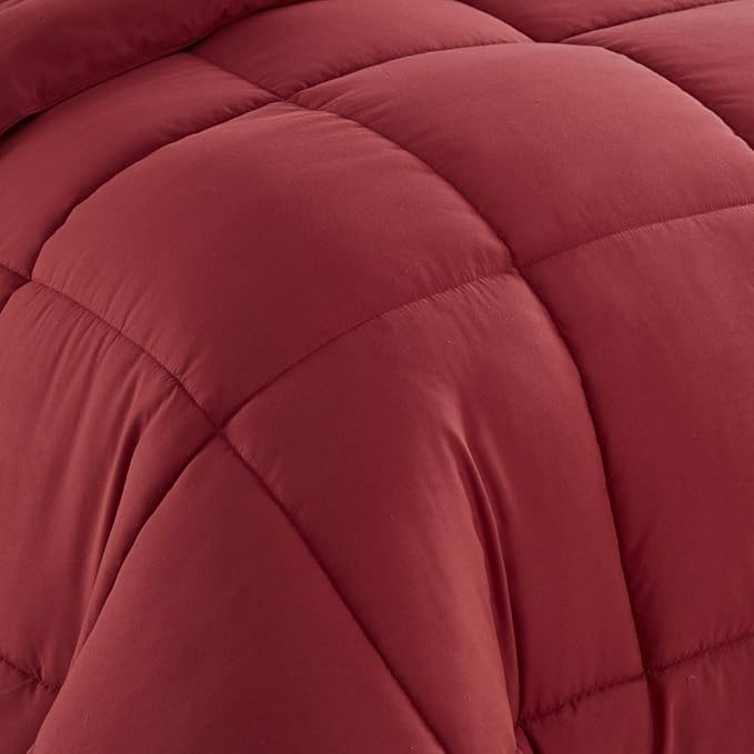 Down Alternative Comforter All Season Warmth Luxurious Plush Loft Microfiber Fill Duvet Insert Bedding, Queen, Burgundy (Pack of 8)