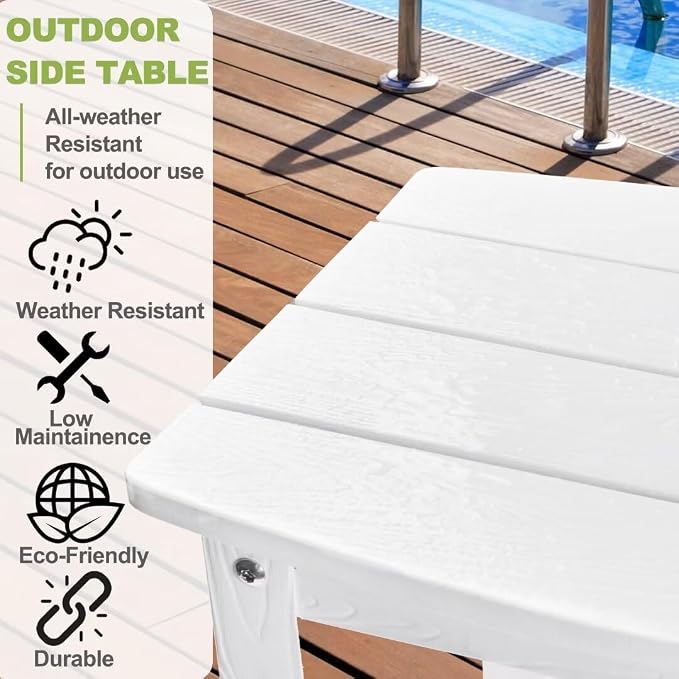 Y&M Outdoor Side Table, HIPS Adirondack Small Double Layer Table, Waterproof Square Outside Table, Balcony Modern End Tables for Patio, Pool, Beach, Porch, Deck, Indoor or Outdoor Use, White - Image 7