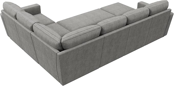 HONBAY Modular Sectional Sleeper Sofa with Pull Out Bed, Chenille Sectional Couch with Storage Seats Ottoman, U Shaped Couches for Living Room, Warm Grey