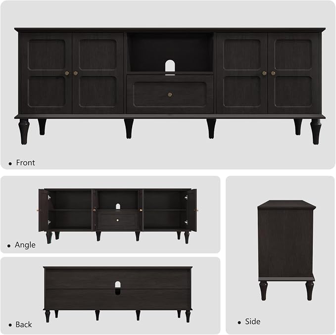 ARTPOWER 67'' Mid-Century Modern TV Stand with Storage Drawer and Doors, Long TV Stand with Adjustable Shelves for 75 Inch TV for Living Room, Bedroom, Black - Image 7