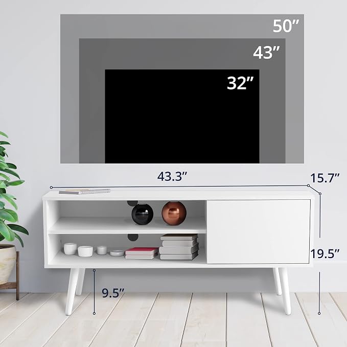 Cozy Castle TV Stand for 48-55 Inch TV, Mid Century Modern Entertainment Center with Storage Cabinet, TV Media Console with Charging Station for Living Room (White, 43.3" W x 15.7" D x 19.5" H) - Image 6