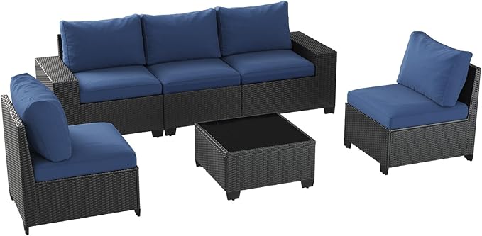 Aoxun Patio Furniture Set, 6 Pcs Outdoor Patio Furniture Sets with 4in Thicken Cushion, Widen Armrests Wicker Outdoor Sectional for Backyard (Waterproof Cover Include)