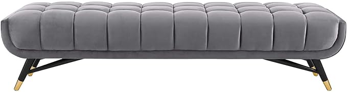 Modway Adept Mid-Century Modern Velvet Upholstered Tufted Accent Bench in Gray