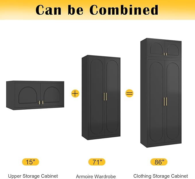 SteeLoong 86" Metal Armoire Wardrobe Closet with Doors,Tall Clothing Storage Cabinet with Adjustable Shelves and Hanging Rod,Black Wardrobe Closet for Bedroom,Home,Office,Gym