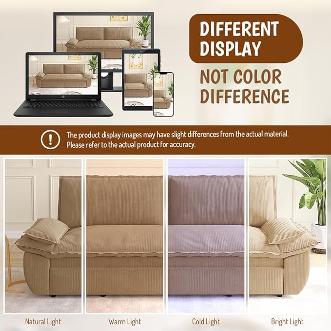 73.2" Queen Size Pull Out Sofa Bed, 3-in-1 Convertible Sleeper, Corduroy Loveseat for Living Room, Apartment, Bedroom Small Spaces, Camel (Mattress & Bedding Not Included)
