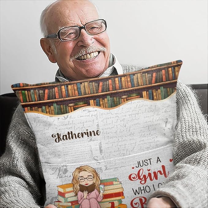 Custom Pocket Pillow, Personalized Bookish Gifts for Book Lovers, Bookworms, Readers, Booknerd, Just A Girl Who Loves Books, Book Club Gifts for Women Readers, Cushion Home Decor Pillow