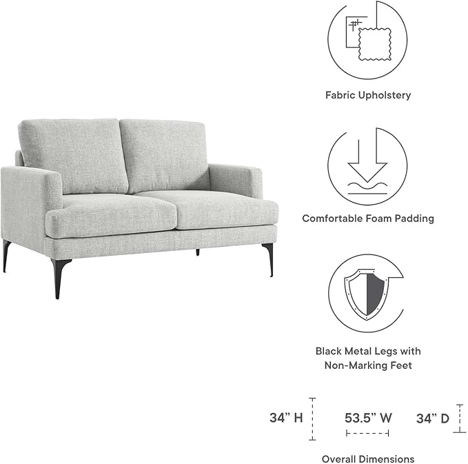 Modway EEI-6006-LGR Evermore Upholstered Fabric Loveseat, Light Gray