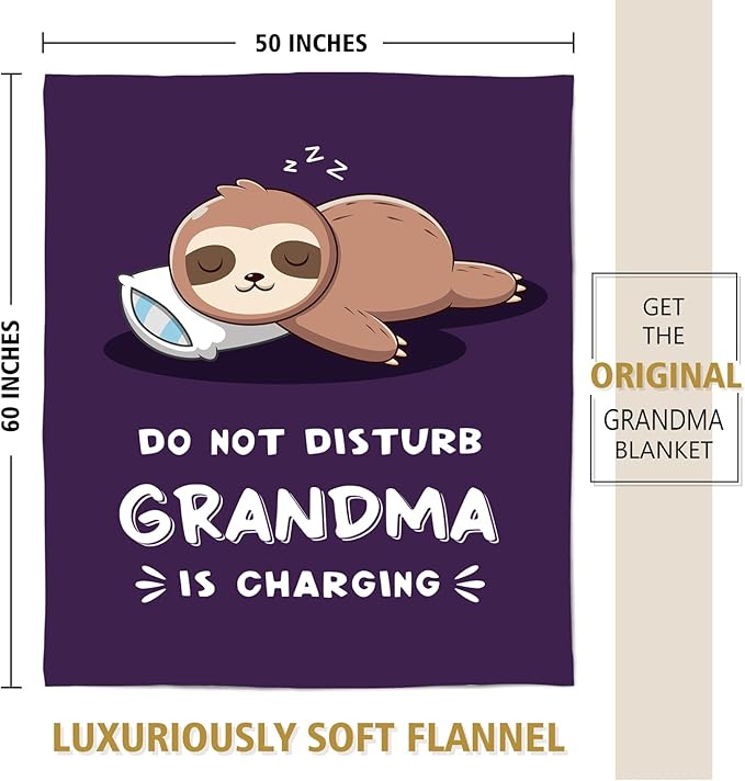 Funny Gifts for Grandma Mothers Day, Grandmas Birthday Gift from Grandkids, Grandma is Charging Sloth Blanket, Grandmas Gifts for Christmas, Soft Sloth Blanket for Grandmother 60" x 50"