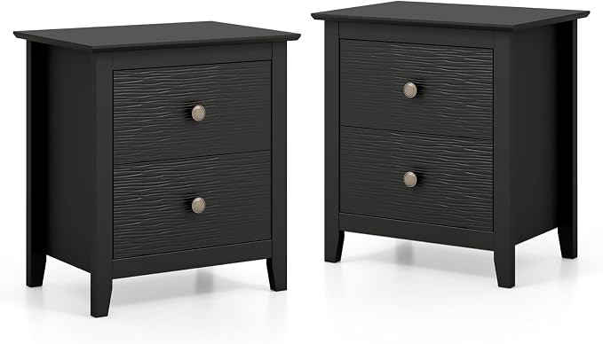 Giantex Nightstands Set of 2, Modern 2 Drawers Night Stands with Handles, Sofa Side Table with Sturdy Legs for Small Spaces, College Dorm, Kids’ Room, Wooden Bedside Tables for Bedroom, Black - Image 9