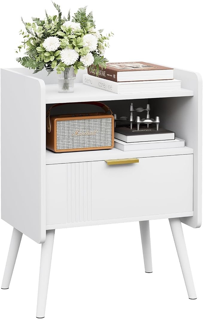 Aenuert Night Stand Modern End Table with Storage Drawer and Open Shelf, Small Bedside Table, Wooden Sofa Side Stand for Bedroom,Study Room and Small Spaces (White) - Image 9