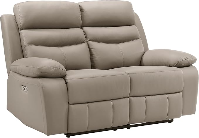 Lexicon Recliner Sofa for Living Room, Double Reclining RV Couch, Power Wall Hugger Recliner Home Theater Seating Leather Match Reclining Sofa, with USB Charge Port, 64''W Loveseat, Latte
