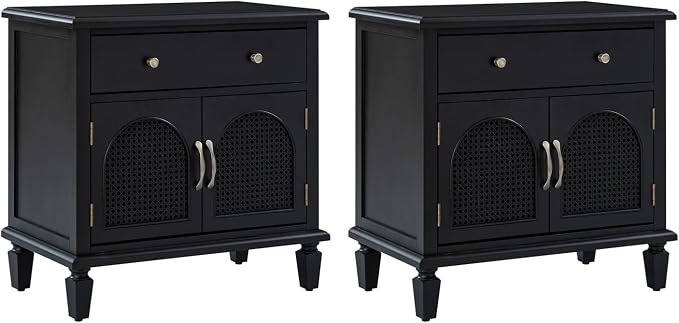 HULALA HOME End Table Set of 2 with Doors and Drawer, Traditional Side Table with Solid Wood Legs, Adjustable Shelf, Charging Station, Black - Image 7