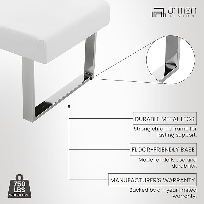 Armen Living Amanda Sectional in White and Chrome Finish 79.5"x58"x22"