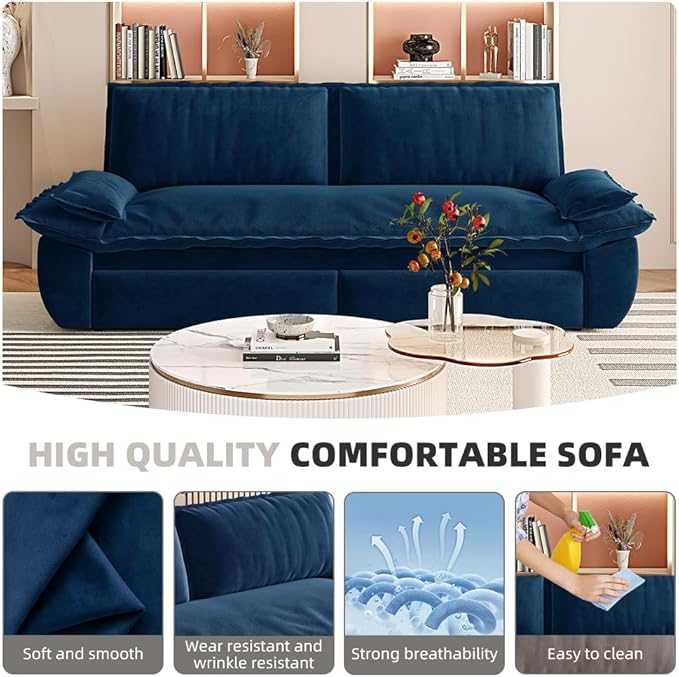 3-in-1 Convertible Sofa Bed Queen Size Pull Out Sleeper Sofa with Heavy Duty Metal Frame, Luxurious Velvet Upholstered Loveseat with 2 Pillows, Modern Folding Guest Bed for Living Room, Apartment