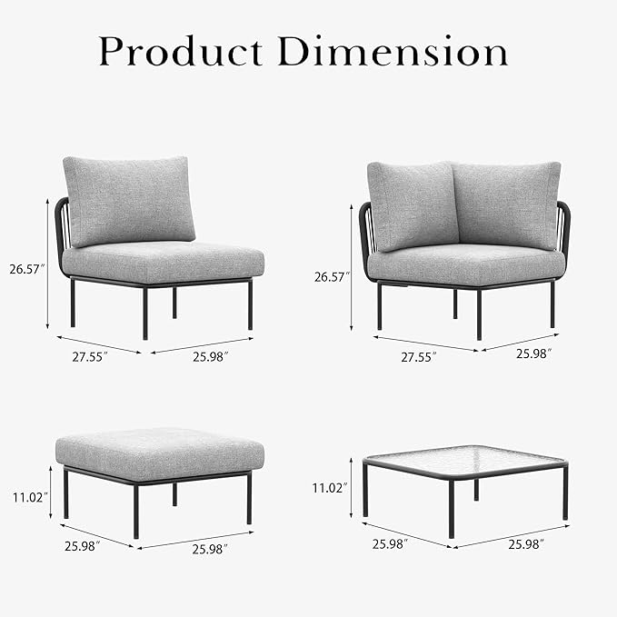 LayinSun 11 Pieces Aluminum Patio Furniture Set, Modern Modular Sectional Sofa with Coffee Table and Upgrade Thickness Cushion