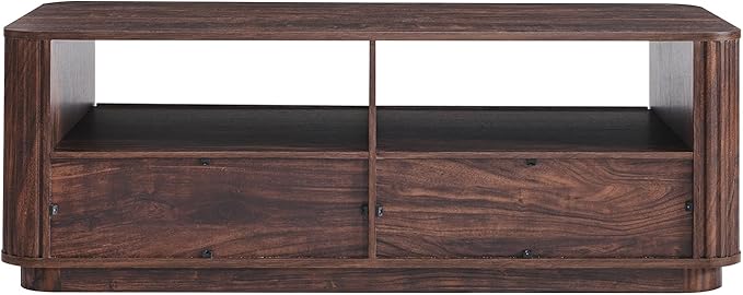 ACCOHOHO 51" Fluted Coffee Table with Storage, Modern Center Table with 2 Drawers, Rectangle Wood Coffee Table for Living Room, (Dark Walnut)