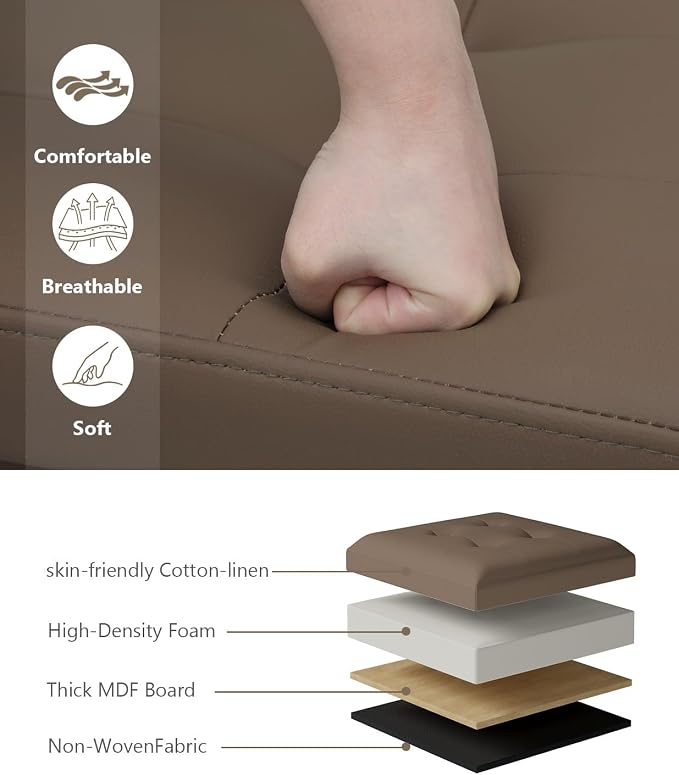 OS MOTOR Folding Storage Ottoman Bench, Multi-Functional Ottoman Foot Rest, End of Bed Bench, Storage Chest for Living Room, Bedroom, Hallway, Entryway, Holds Up to 300 lbs (Brown, 15 Inches) - Image 8