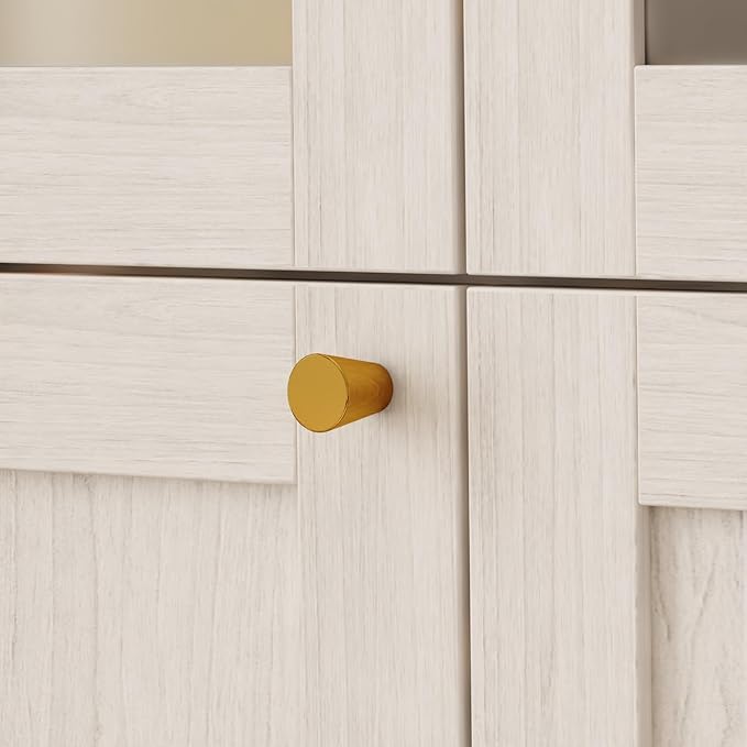 4 Door Wardrobe Armoire Closet with Hanging Rods & 2 Drawers, Bedroom Armoire with Frosted Glass Doors, Clothes Wardrobe with Gold Knob, Wood Grain, 19.7”D x 63”W x 70.9”H