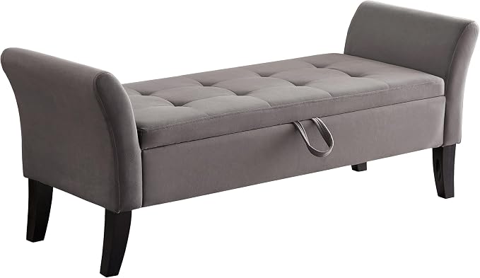 Furniliving 51” Bedroom Bench, End of Bed Bench with Button-Tufted Large Upholstered Storage Bench Ottoman Velvet Window Bench with Storage Shoe Cabinet Bench, for Bedroom, Entryway, Closet, Grey - Image 9