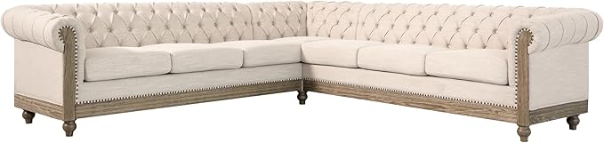 Merax Chesterfield Sofa, Retro Upholstered 6 Seater Rolled Arm Couch for Living Room Bedroom Office, Beige