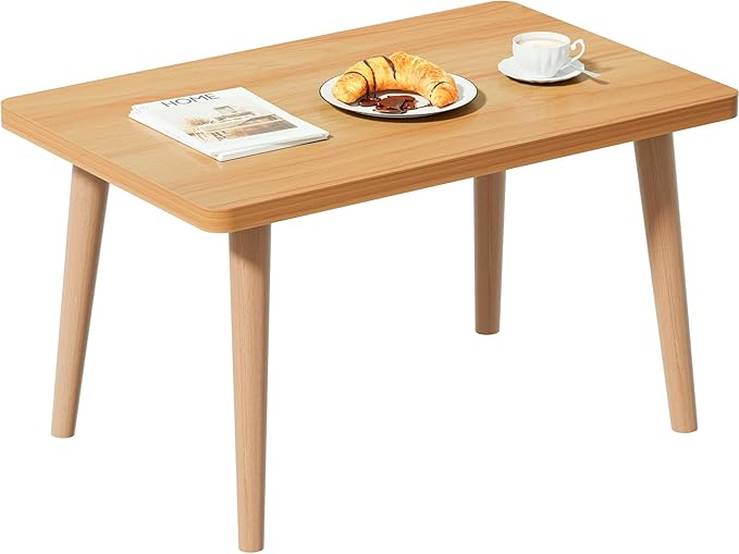 Coffee Table Low Table with 4 Solid Wood Leg, Floor Table Desk for Sitting on The Floor, Small Coffee Table for Small Space, Japanese Side Table for Living Room Apartment Home, Rectangle Brown
