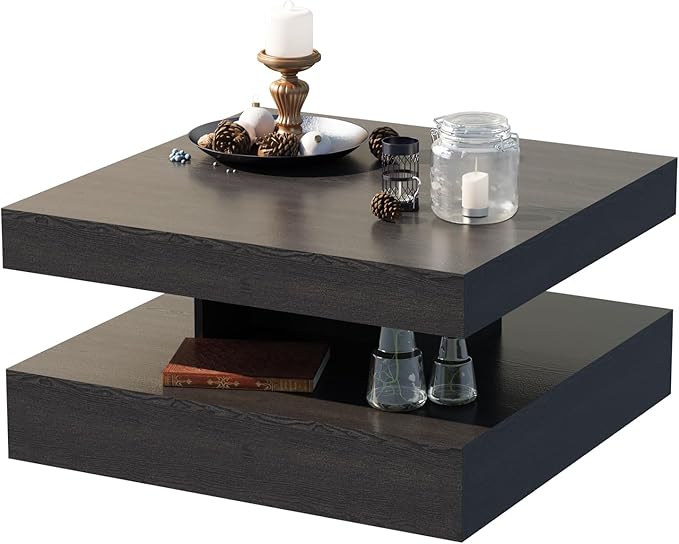 Black Led Coffee Table for Living Room, Square Living Room Table with Storage, Wooden Center Table Modern High Glossy Coffee Tables with 16 Colors LED Lights for Dining Room