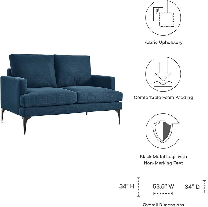 Modway EEI-6006-AZU Evermore Upholstered Fabric Loveseat, Azure