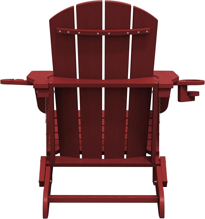 SERWALL Adirondack Chair with Cup Holders - Composite Adirondack Chairs HDPE Outdoor Chairs All Weather Use- Dark Red - Image 13