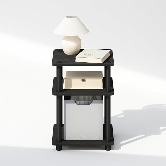 Furinno Turn-N-Tube Night Stand, 3-Tier Nightstand with Open Shelf, Bedside Table, End Table, Side Table, for Bedroom, Closet, Dorm, Black - Image 6