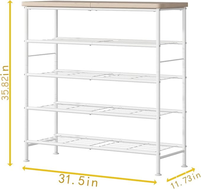 SUOERNUO Shoe Rack Organizer 5 Tier for Closet Entryway Free Standing Metal Storage Shoe Shelf with MDF Top Board,White+Oak - Image 6