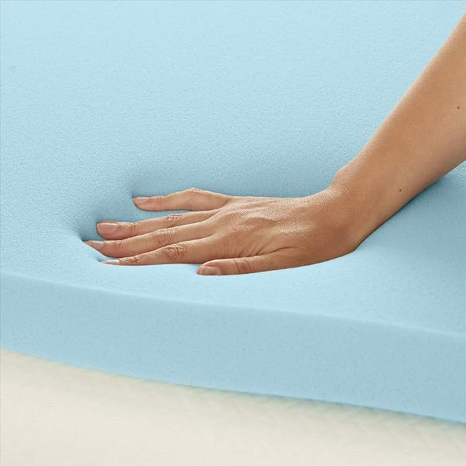 Amazon Basics Queen Cooling Gel-Infused Memory Foam Mattress Topper for Better Sleep, CertiPUR-US Certified, 2 inches, Blue