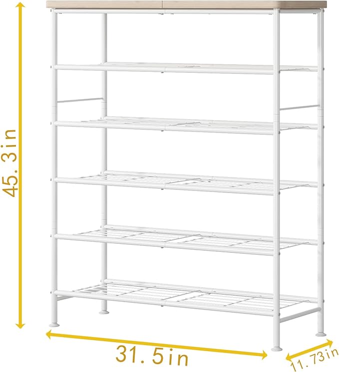 SUOERNUO Shoe Rack Organizer 6 Tier for Closet Entryway Free Standing Metal Storage Shoe Shelf with MDF Top Board,White+Oak - Image 6