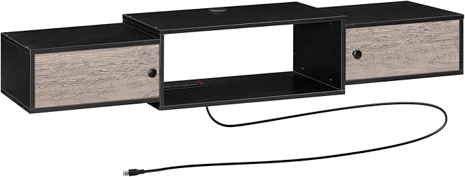 HOOBRO 55" Floating TV Stand with Power Outlets, Modern Wall Mounted Media Console Shelf with Doors, Entertainment Center for Under TV Storage, for Living Room, Bedroom, Greige and Black BG11UDS01 - Image 9