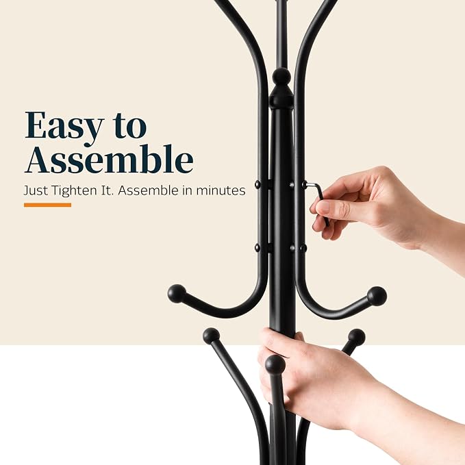 Yoobure Metal Coat Rack Freestanding with Marble Base, Coat Tree with 12 Hooks & Umbrella Holder, Coat Hanger Stand for Corner Entryway Bedroom Office, Heavy Duty Coat Rack Stand for Clothes Hats Bags - Image 9