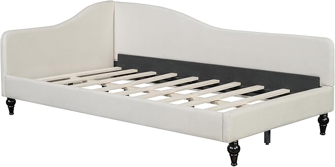 Merax Twin Size Bed Frame Daybed, L-Shaped Linen Day Bed Corner Sofa for Living Room & Guest Room, No Box Spring Needed, Beige