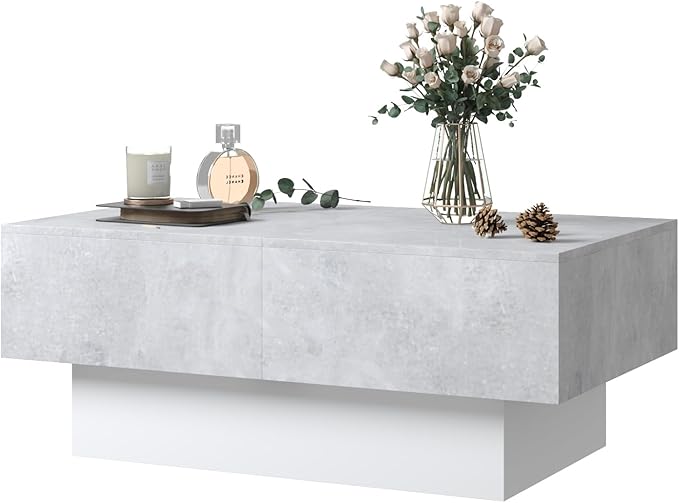 Modern Coffee Table with Storage for Living Room, Living Room Table Rectangular Center Tables, Sliding Top with Hidden Storage, Wooden Cocktail Table for Dining Reception Room, Grey
