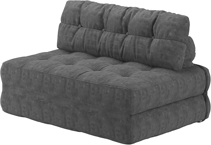 GarveeHome Folding Sofa Bed, Floor Folding Couch with Pillow, Futon Sofa Bed Convertible Sleeper Chair Foldable Mattress Back Support, Portable Fold Out Couch, Full, Corduroy, Dark Grey
