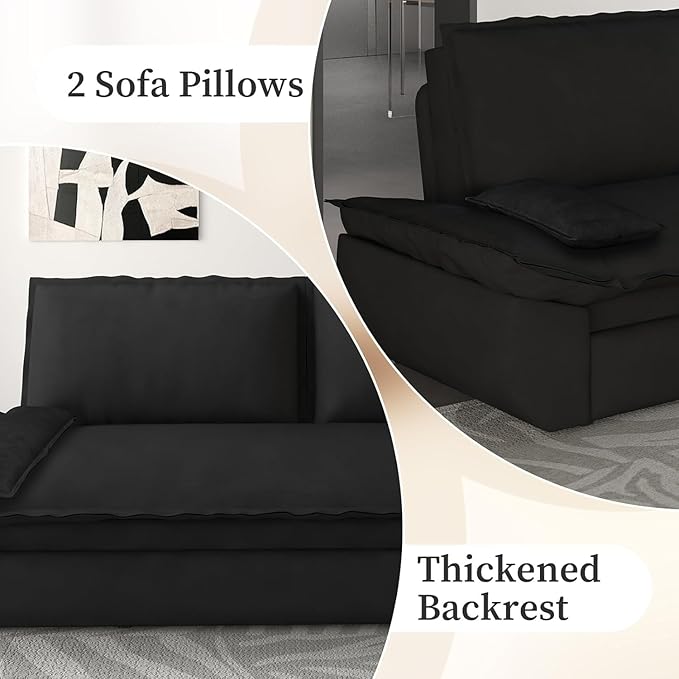 Rovibek 73" Pull Out Couch Queen Size, 3 in 1 Convertible Sleeper Sofa Bed, Velvet Convertible Sofa Bed, Futon Loveseat Sleeper for Living Room, Apartment, Black