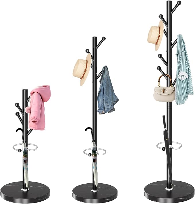 ZOZOE Metal Coat Rack Stand, Modern Coat Rack Freestanding with Natural Marble Base, Sturdy Industrial Coat Racks with 8 Hooks & Umbrella Holder,Black Coat Tree Hanger Stand for Entryway,Office - Image 7