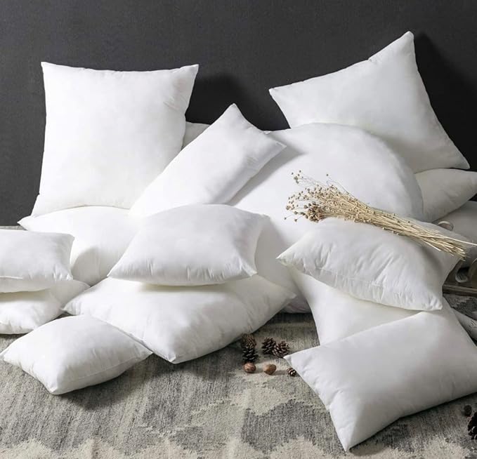 QUBA LINEN 18 x 18 Throw Pillow Insert - Pack of 4 White, Down Alternative Pillow Inserts for Decorative Pillow Covers, Throw Pillows for Bed, Couch Pillows for Living Room (18" x 18" (Pack of 4))