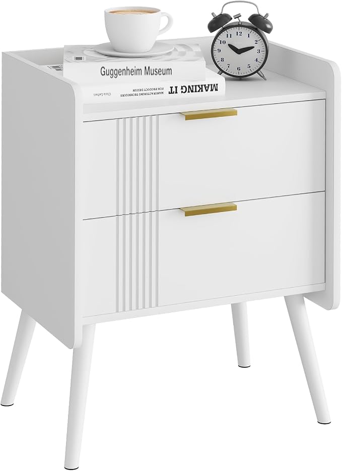 Aenuert White Nightstand Modern Bedside Table with 2 Storage Drawer, Small Night Stand, Wooden Sofa Side Table for Bedroom,Study Room and Small Spaces - Image 9