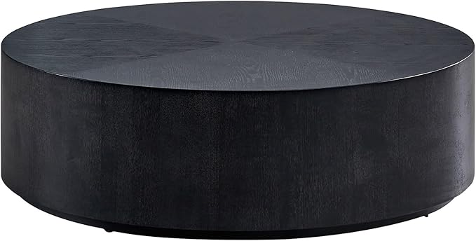 Black Round Coffee Table for Living Room Modern Drum Coffee Table Wood Circle Coffee Table Contemporary Center Table for Apartment, No Need Assembly (MDF 35.43'' - Black)