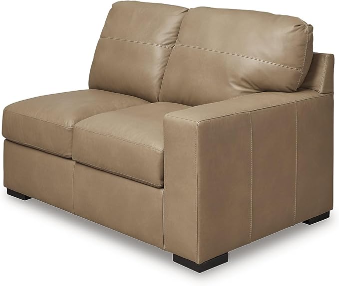 Signature Design by Ashley Bandon Modern Leather Match Left-Arm Facing 4-Piece Sectional with Removable Cushions and Armrest, Light Brown