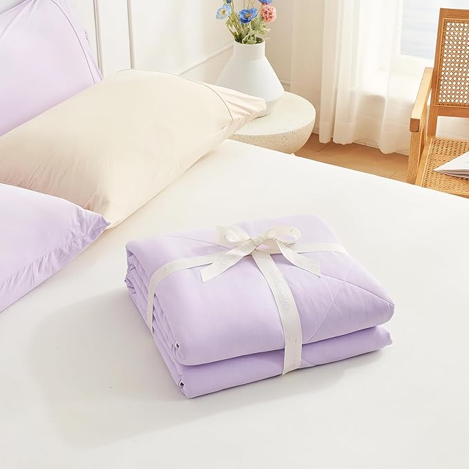 Cozy Bliss Cooling Comforter Twin Size, Cooling Blankets for Hot Sleepers and Night Sweats, Purple Summer Comforter for Twin Size Bed, Breathable Soft Lightweight Silk Smooth